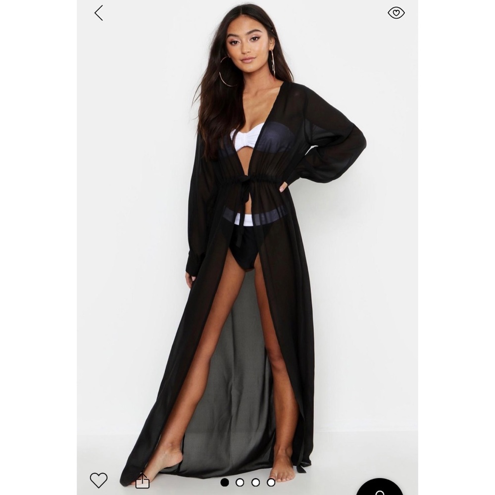 Boohoo PETITE Maxi Tassel Tie Beach Kimono - S